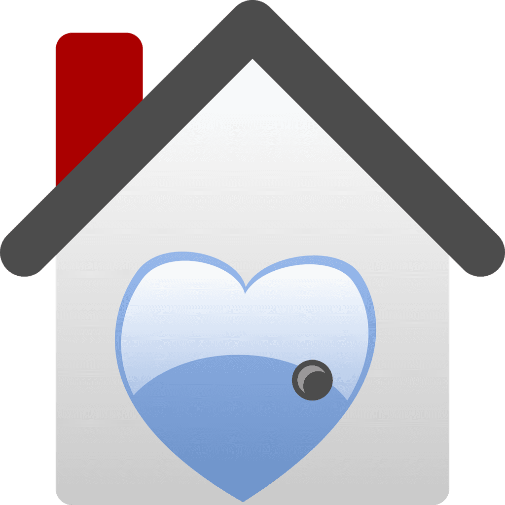 An illustration of a house with a blue heart in it